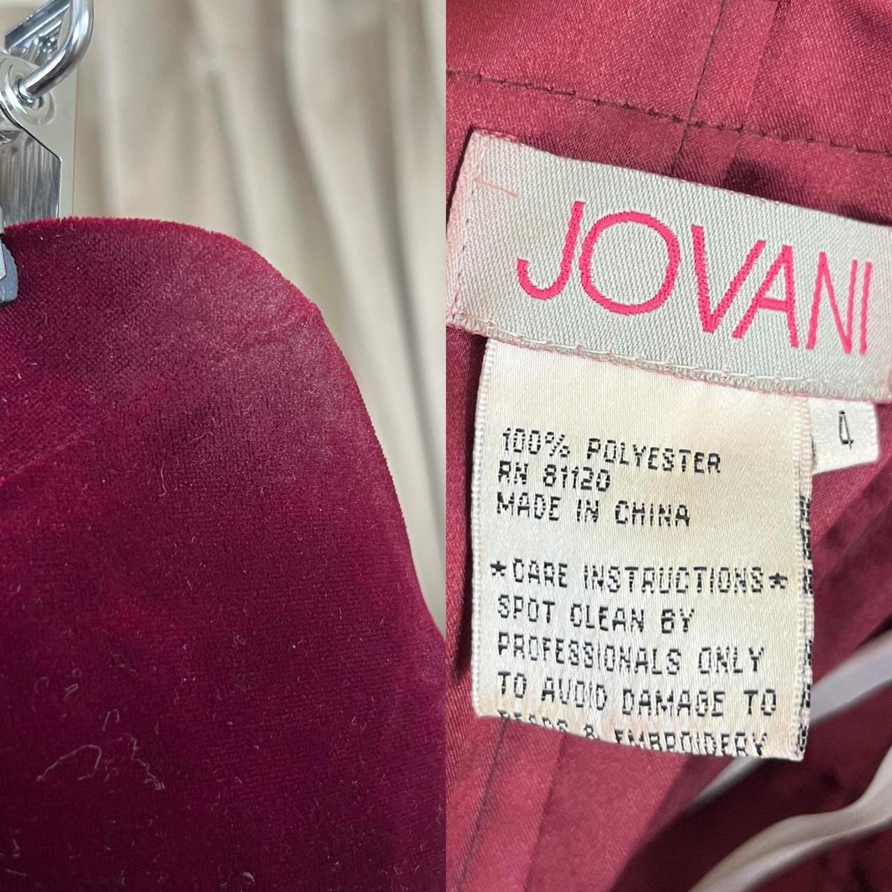 Vintage Jovani Strapless Velvet Burgundy Ruffle Mermaid Evening Gown Prom Dress