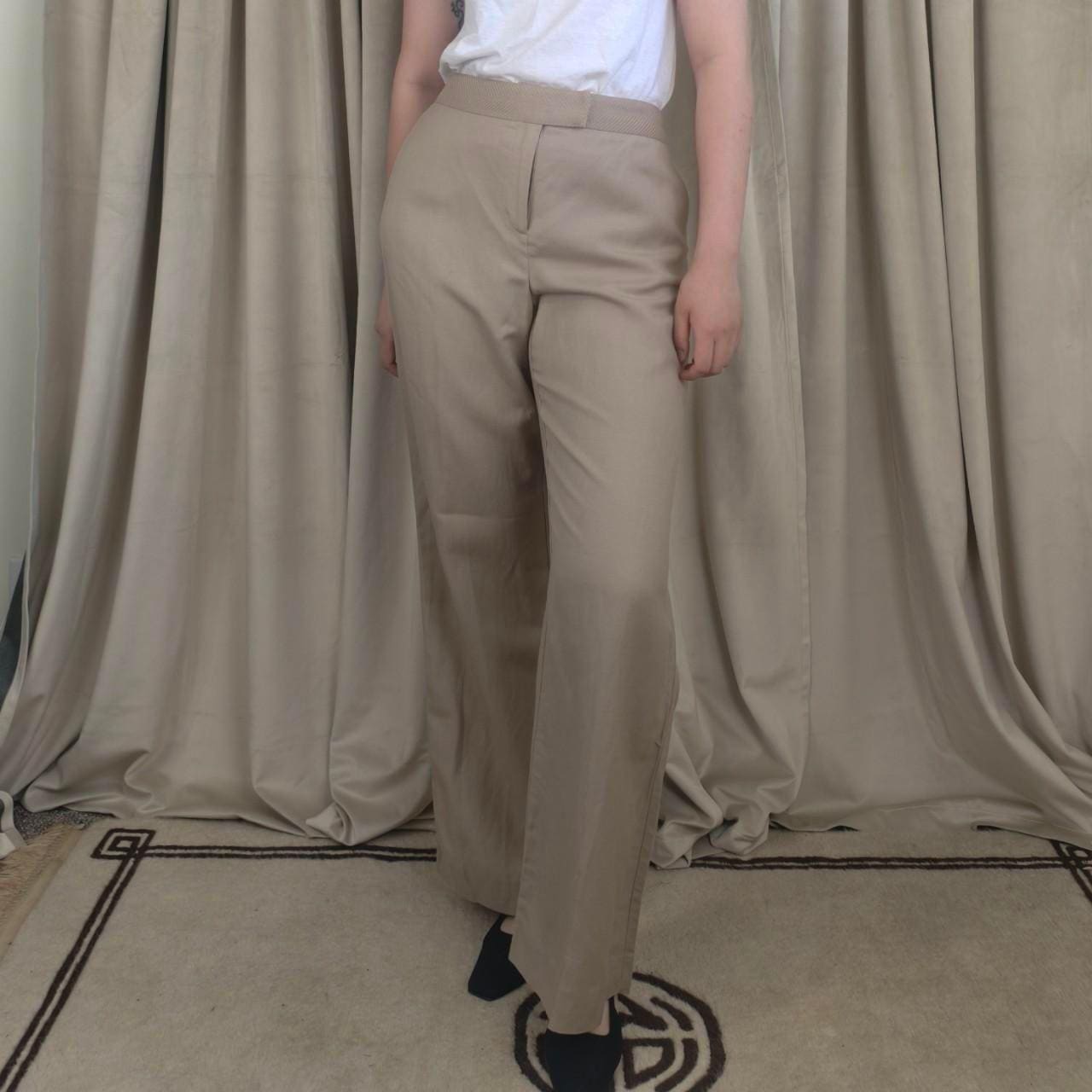 Evan Picone Tan Linen Rayon Mid-Rise Trousers