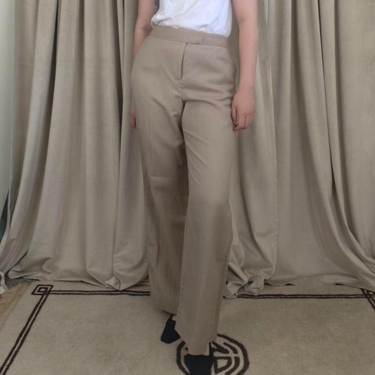 Evan Picone Tan Linen Rayon Mid-Rise Trousers
