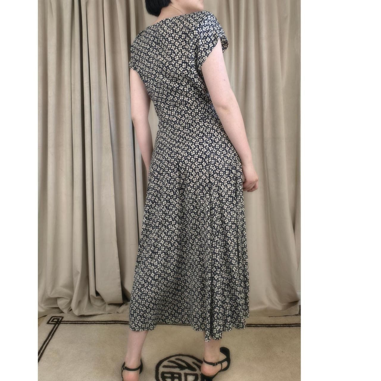 Vintage Starina White and Navy Floral Midi Dress