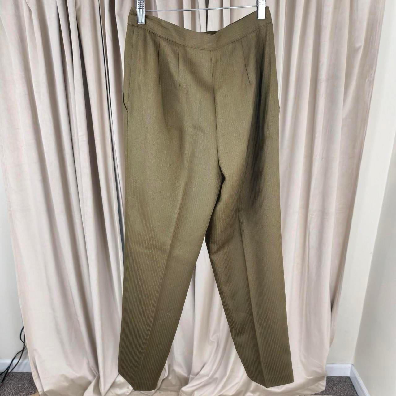 Vintage Jones New York Khaki and Green High-Waisted Wool Tailored Trousers