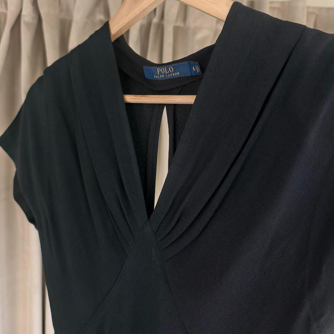 Vintage Polo Ralph Lauren V-Neck Black Midi Dress