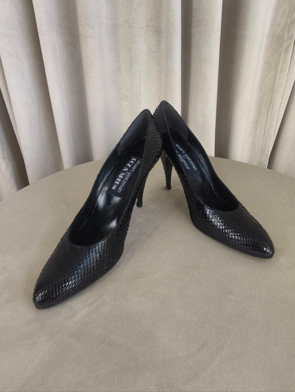 Vintage Unworn Stuart Weitzman Black Snakeskin Pointed-Toe Stiletto Pumps