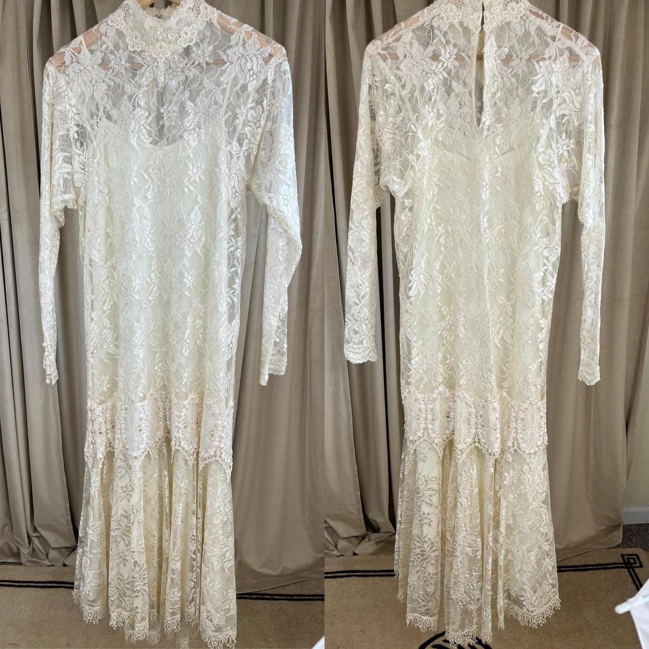 Vintage Bohemian Susan Lundenfeld Cream Lace Wedding Gown