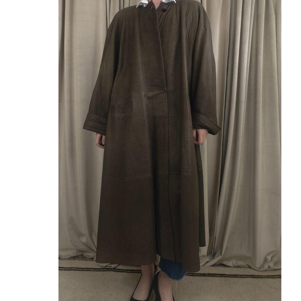 Vintage Mario Valentino Olive Khaki Green Long Leather Trench Coat Dress
