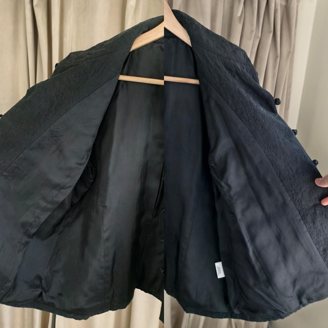 Reworked Eileen Fisher Black Silk Embroidered Mandarin Jacket Tang Jacket