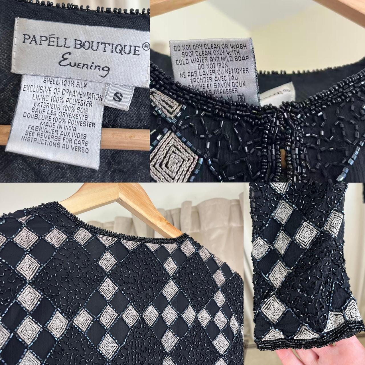 Vintage Black & Silver Beaded Evening Jacket with a Diamond Pattern