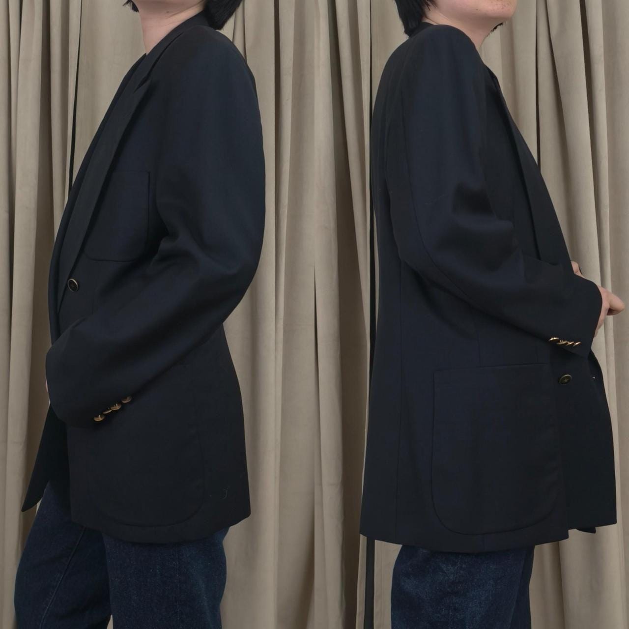 Vintage Navy Blue Double Breasted Oversized Boyfriend Blazer