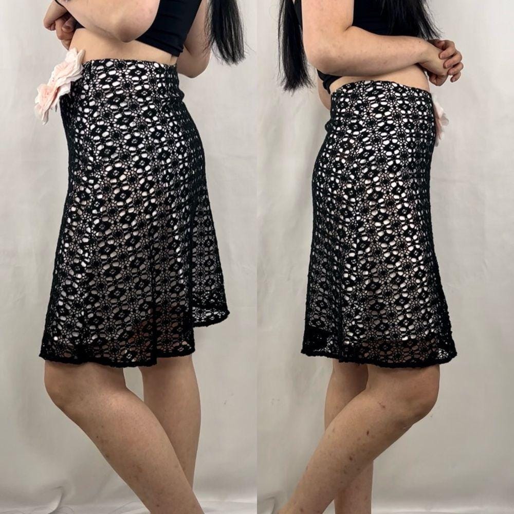 Trina Turk Black Lace Mini Skirt with Flower Brooch