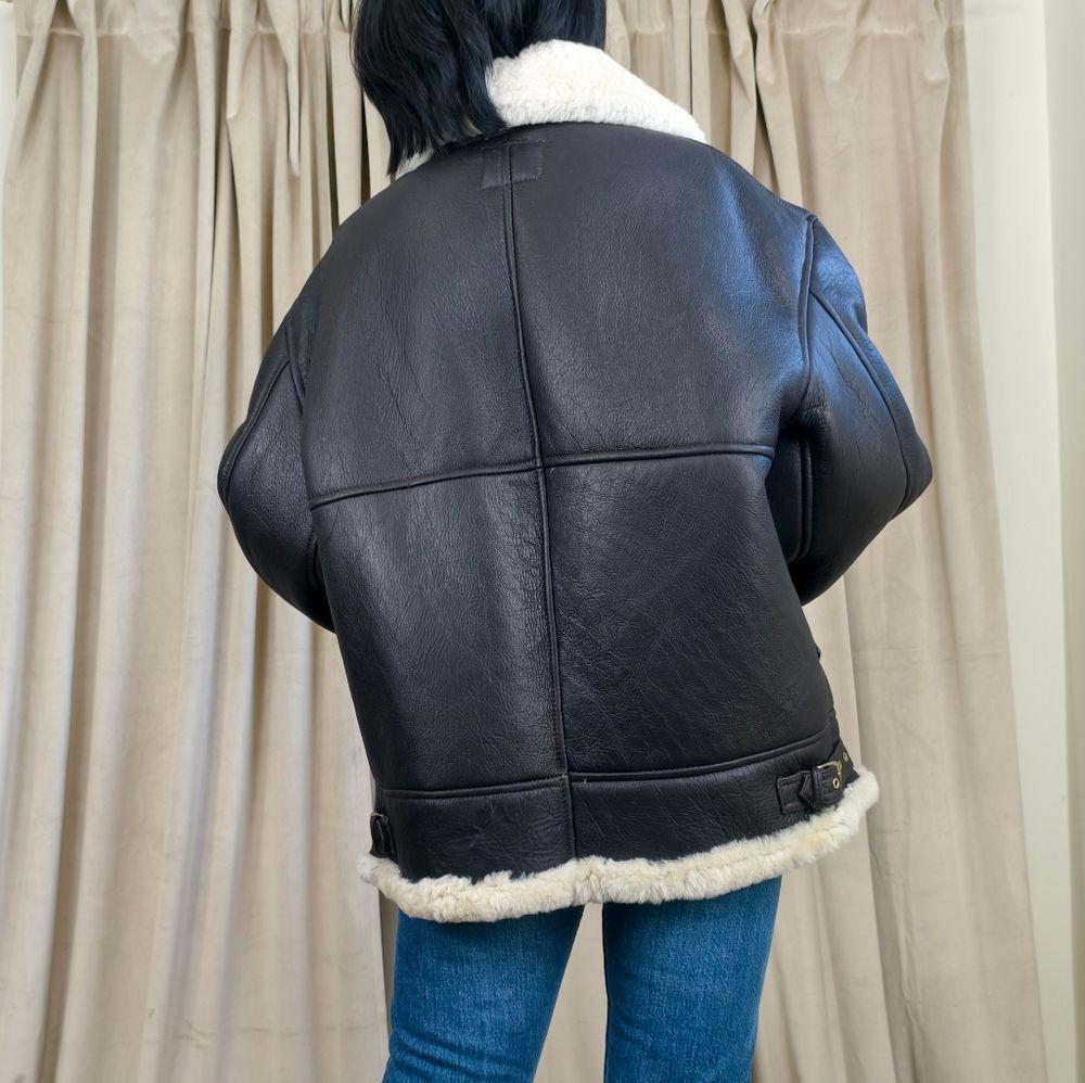 Vintage US Air Force Style Sheepskin Dark Brown Shearling Leather Jacket