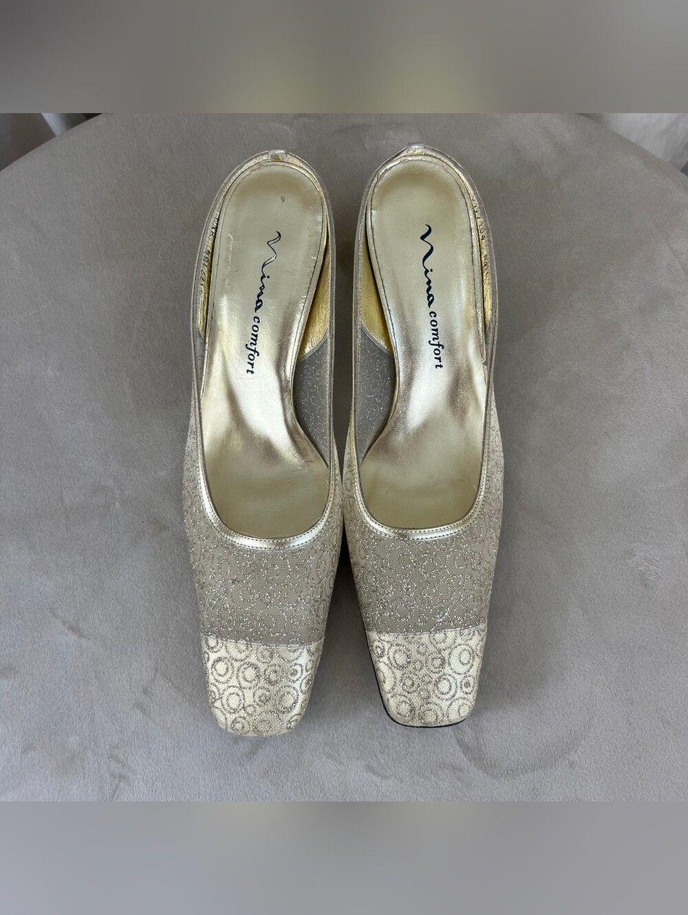 Vintage Mina Metallic Sheer Champagne-Gold Slip On Mules