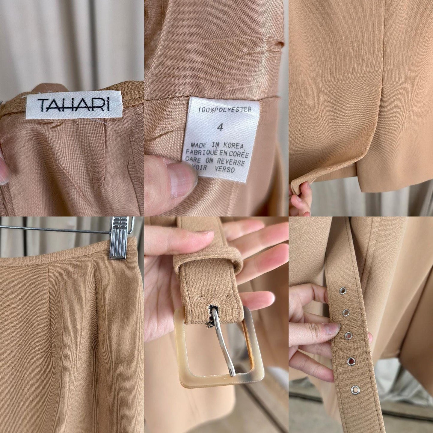 Vintage Tahari Tan Peach Skirt Suit with Belt