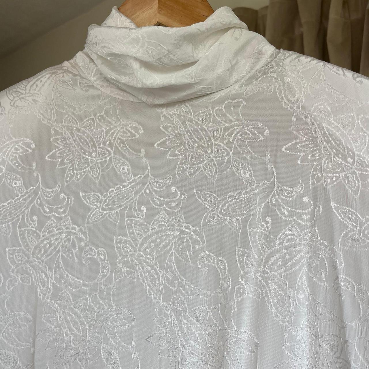 Vintage JH Collectible White Satin Embroidered Blouse