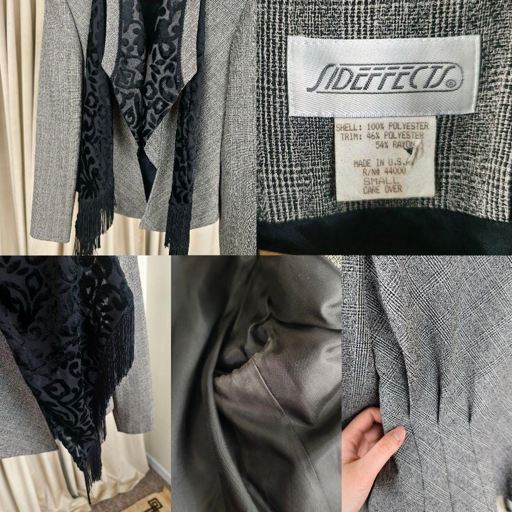 Vintage Sideffects Gray Blazer with Black Lace Detailing