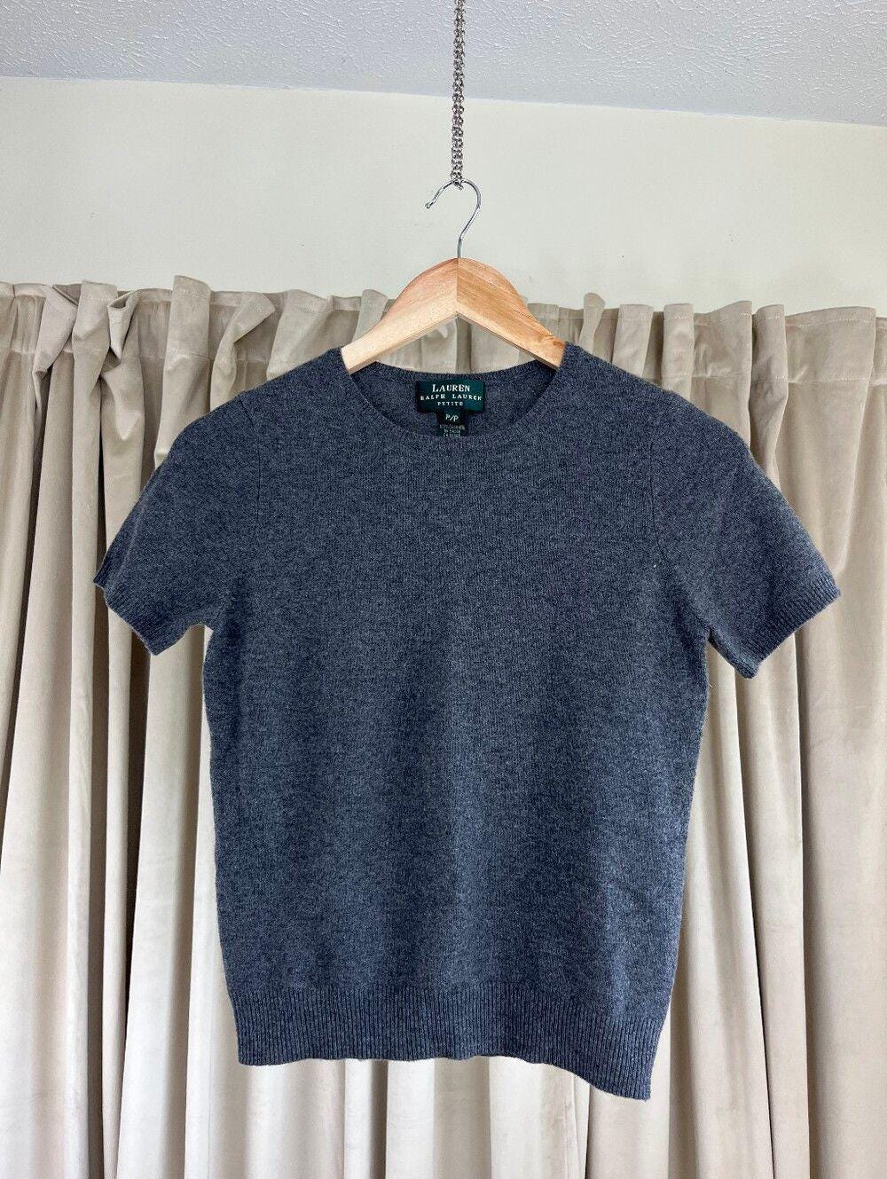 Ralph Lauren Grey Cashmere Short Sleeve Top Sweater