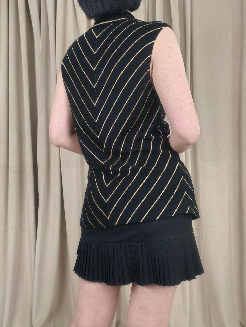 Vintage St John Sport Sleeveless Black Polo Sweater Vest with Gold Stripes
