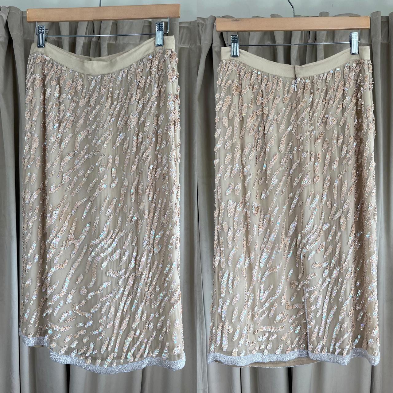 Vintage Gold Silk Sequin Midi Skirt