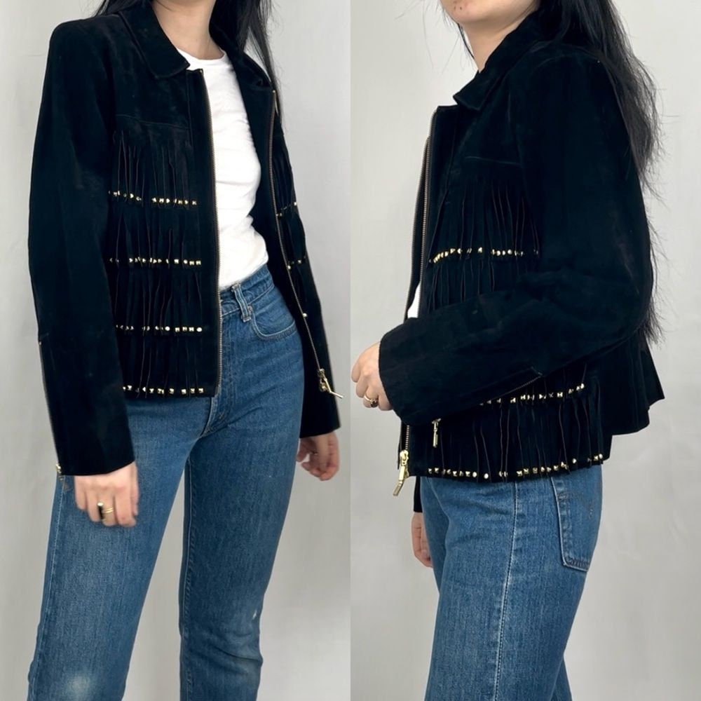 Vintage Berek Black Suede Fringed Leather Jacket