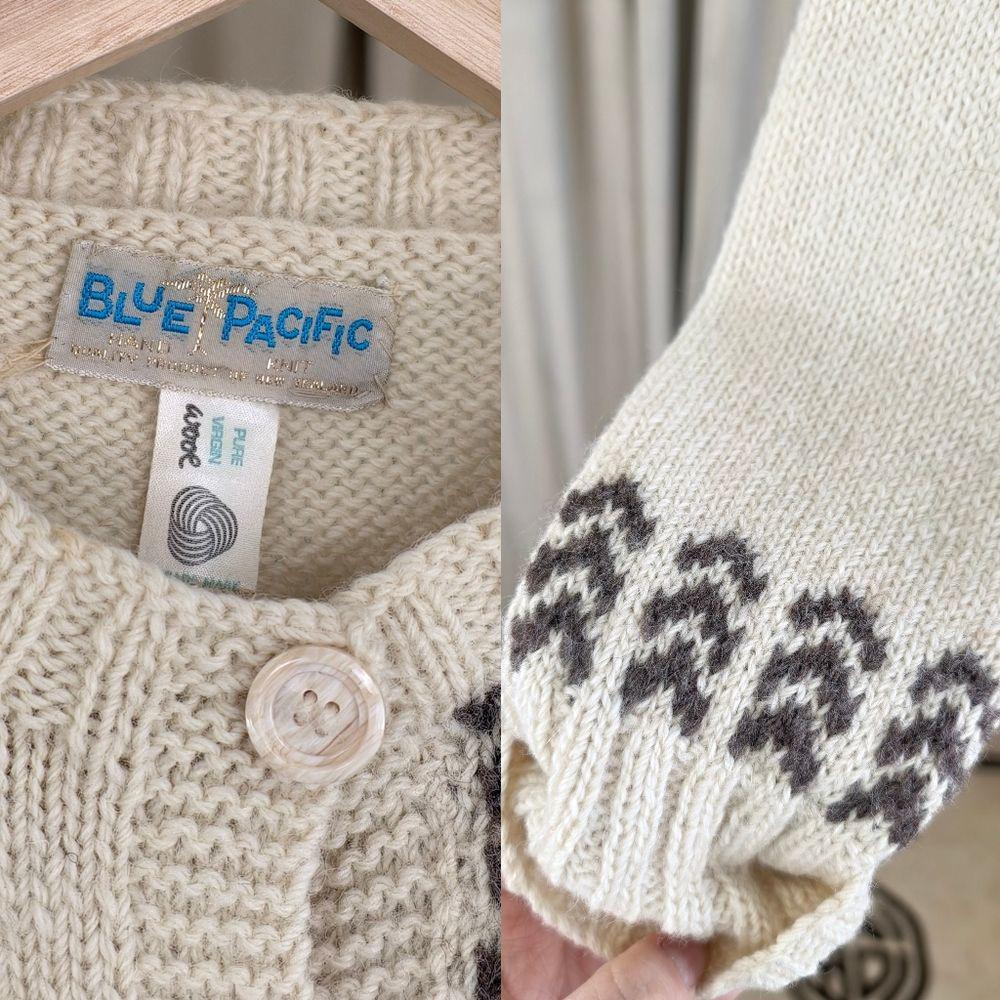 Vintage Cream and Brown Geometric Wool Sweater Cardigan