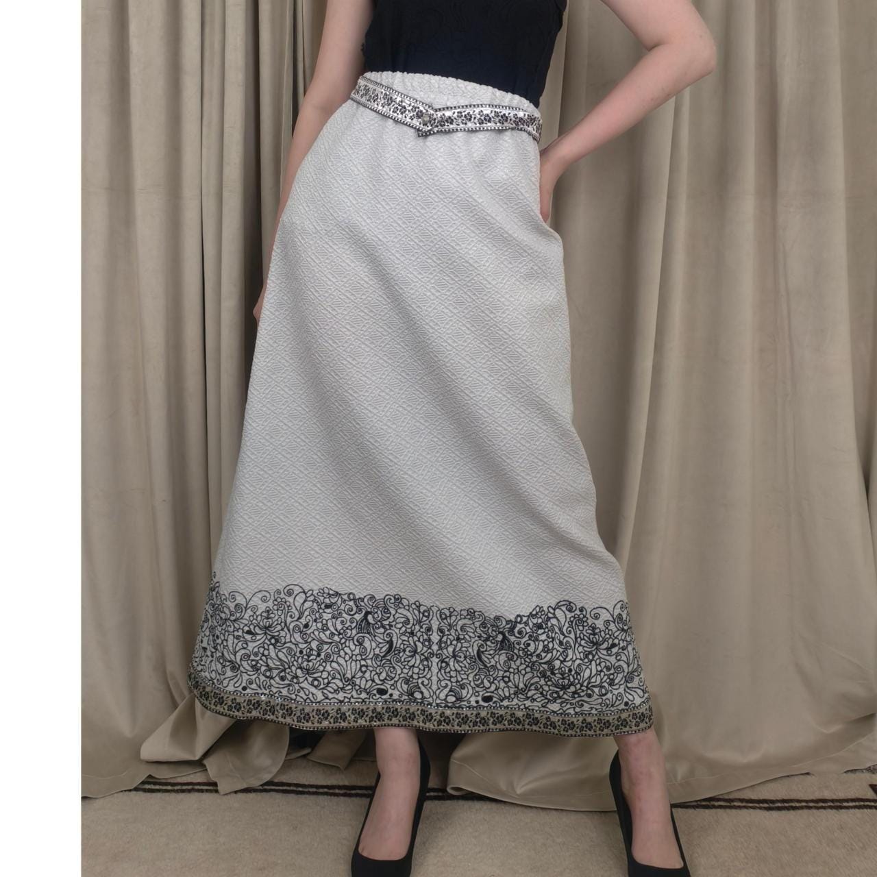 Vintage Bernardo Formal Sparkly Silver and Black A Line Skirt
