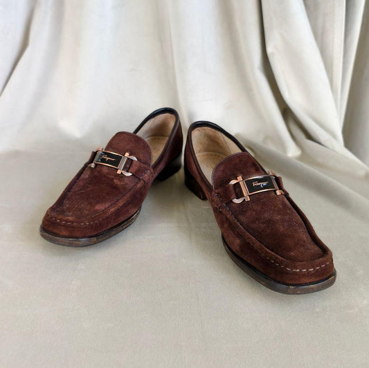 Vintage Salvatore Ferragamo Sport Brown Suede Loafers