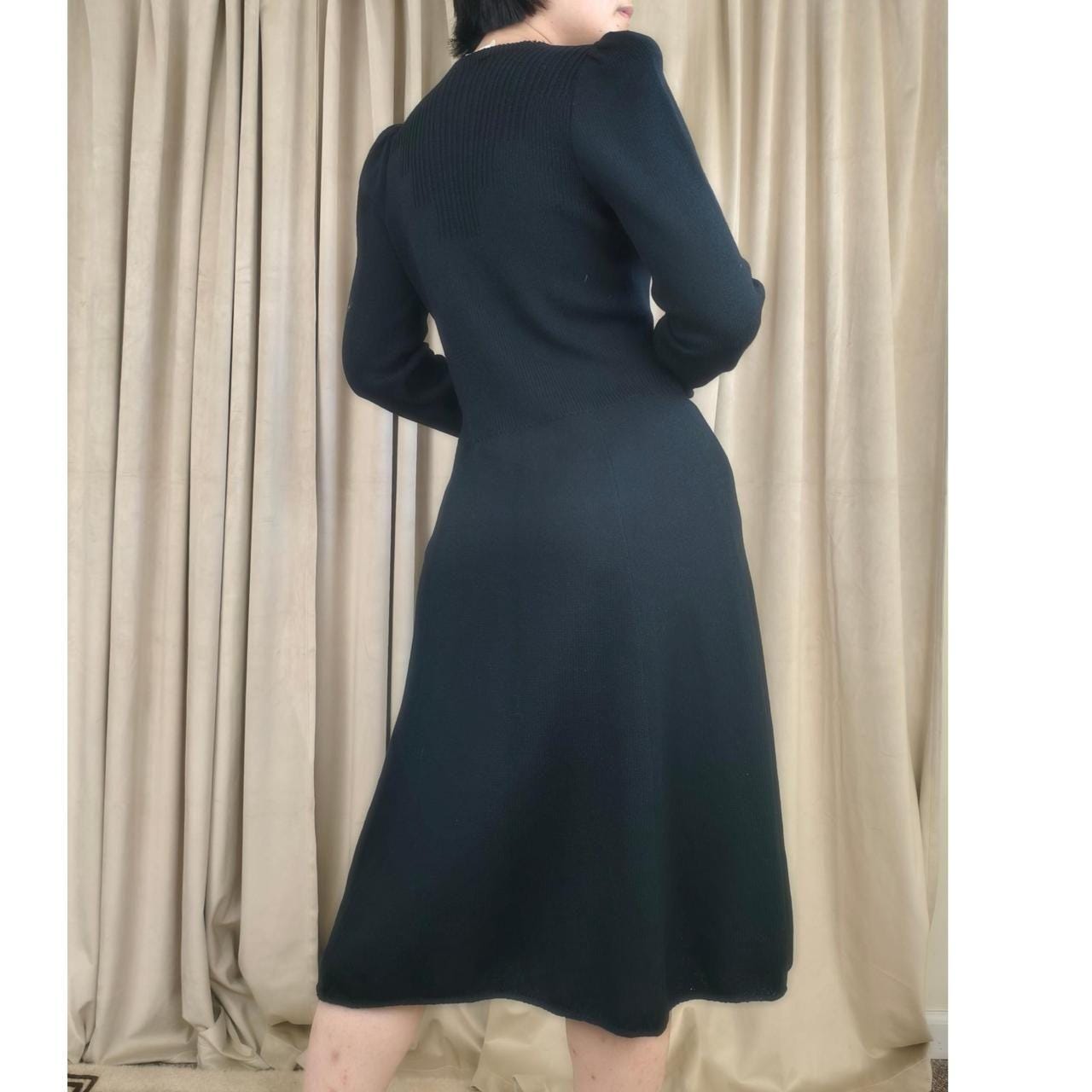Vintage 80s St. John Black Knit Sweater Dress
