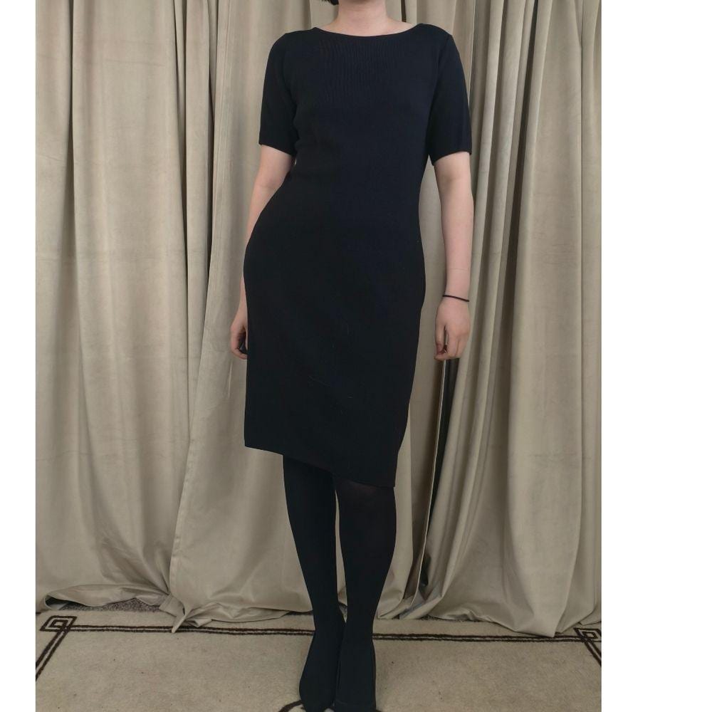 Vintage Dana Buchman Classic Wool Black Short-Sleeve Knit Sweater Dress