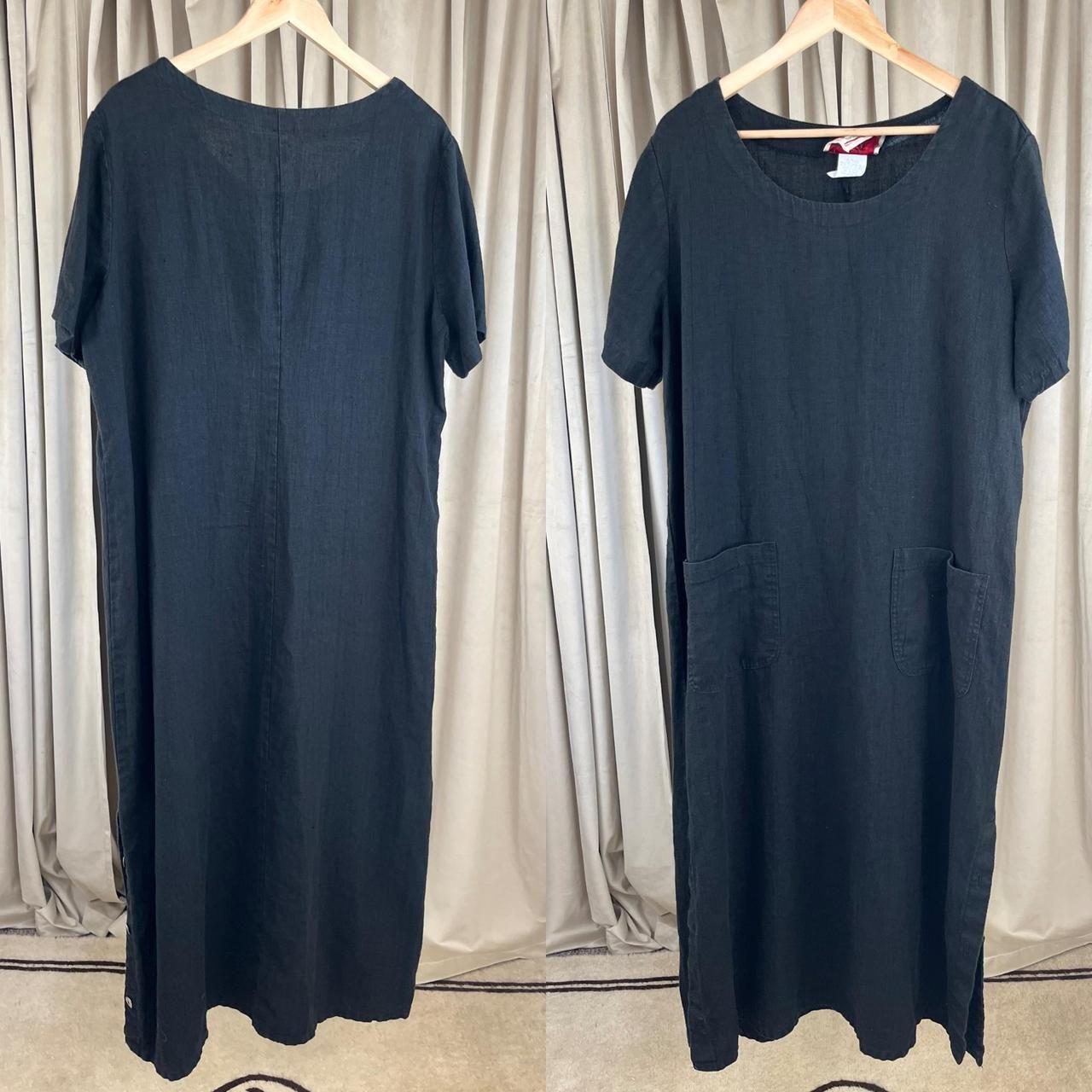 Vintage Studio East Black Linen Maxi Short Sleeve Dress