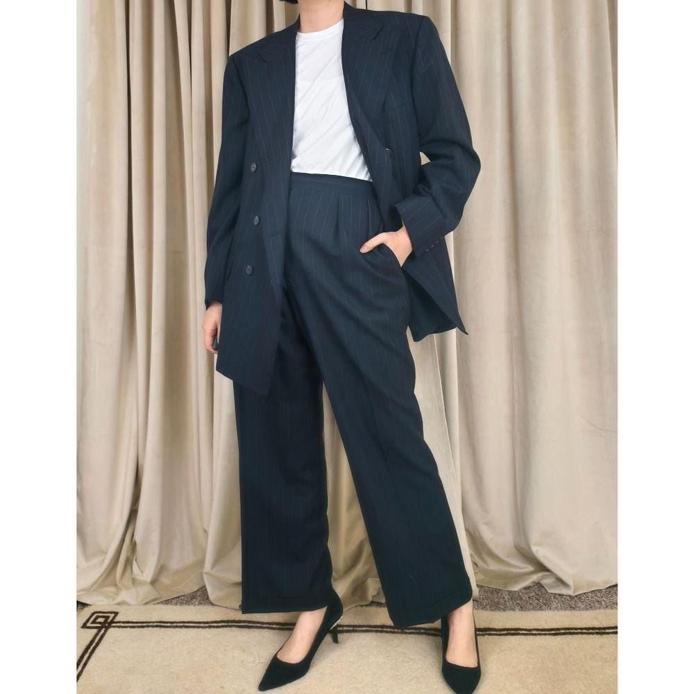 Vintage Polo Ralph Lauren Navy Pinstripe Boyfriend Men's Suit