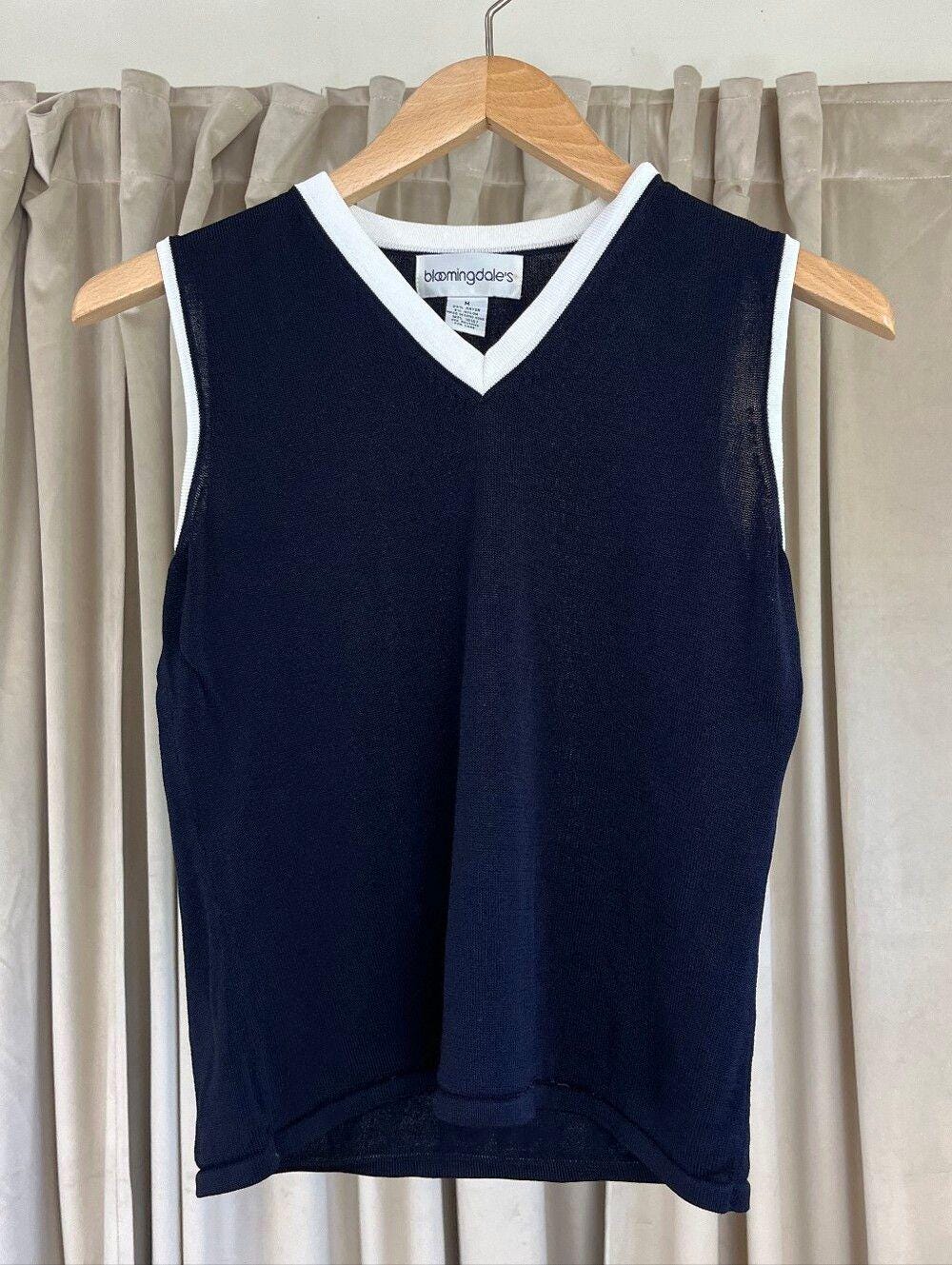 Vintage Bloomingdale's Knit Navy Sleeveless Top and Pants Set
