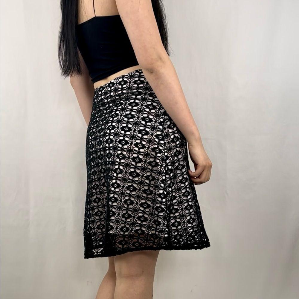 Trina Turk Black Lace Mini Skirt with Flower Brooch