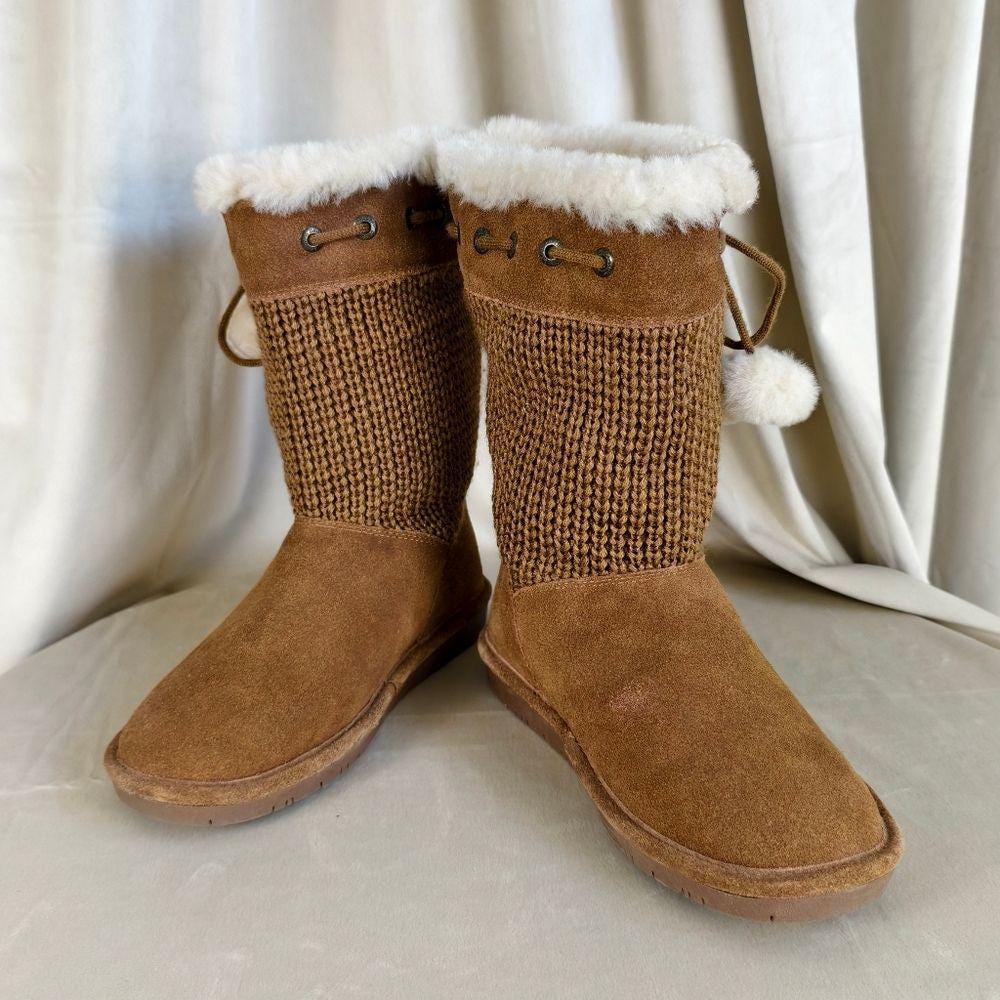 BearPaw Brown Knit and Genuine Shearling Winter Boots