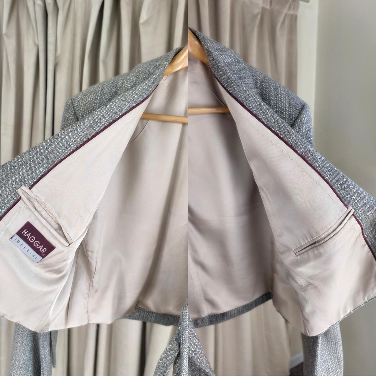 Reworked Vintage Grey Cropped Tweed Blazer with Tie Detail
