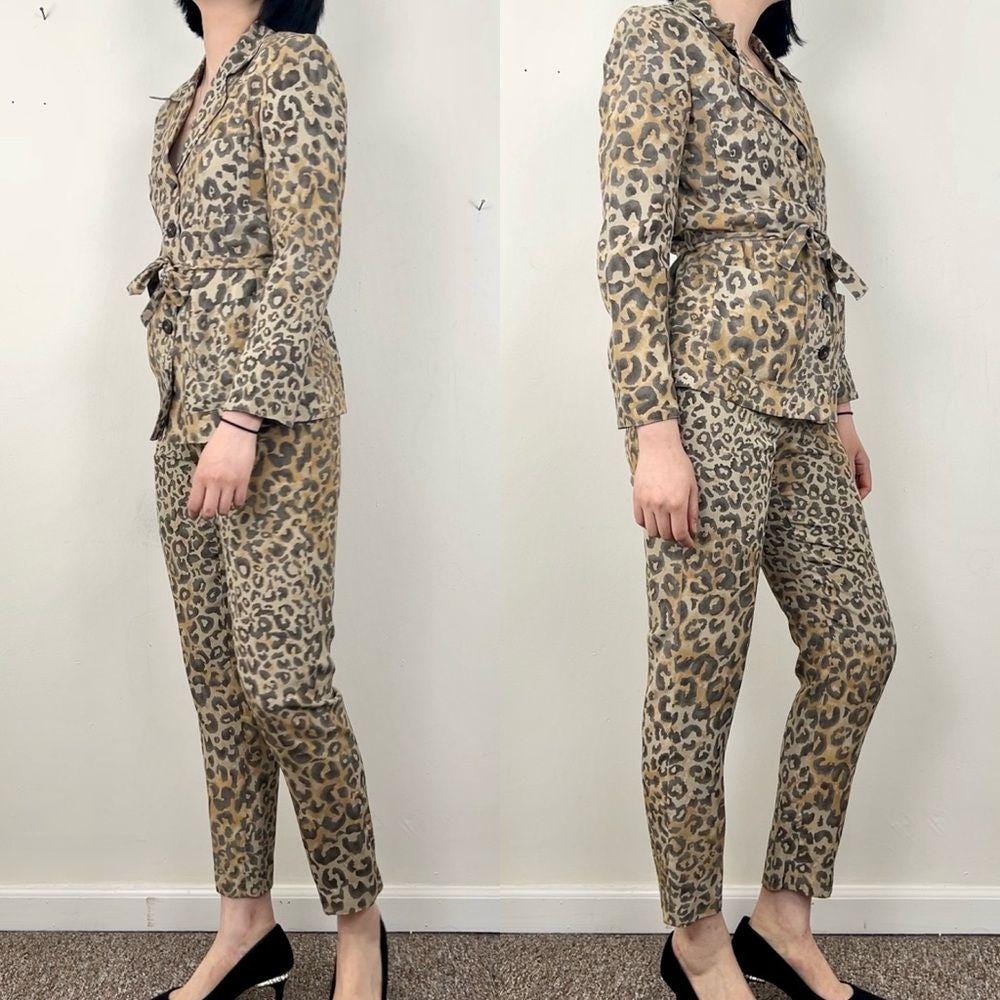 Vintage Dana Buchman Rayon Leopard Print Pantsuit with Tailored Blazer