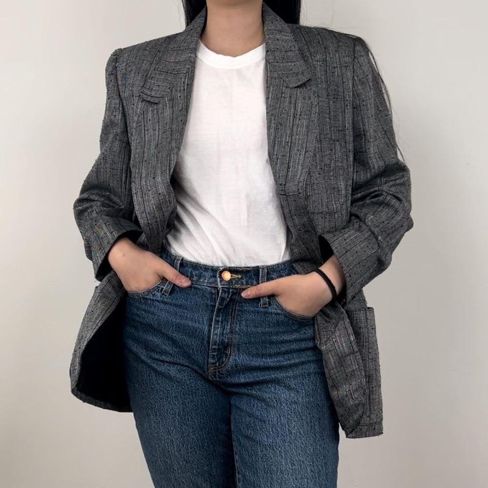 Vintage Anne Klein II Black and Grey Blazer