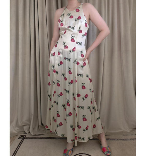 Vintage 90s Fredericks of Hollywood Rose Print Halter Maxi Dress