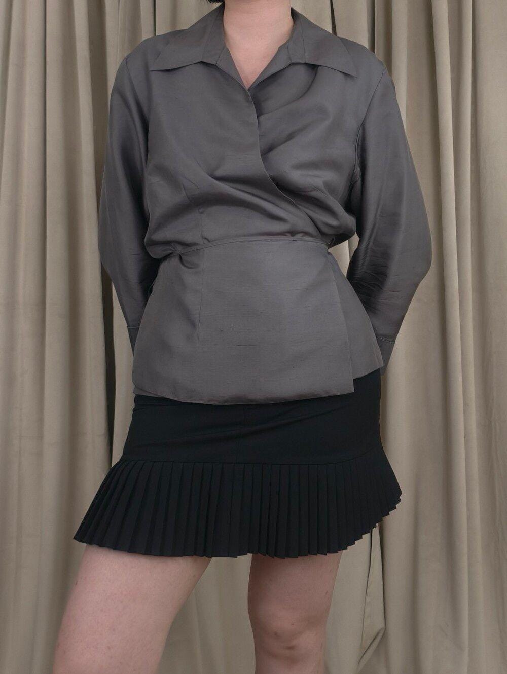 Vintage Grey Silk Shantung Wrap Blouse Shacket