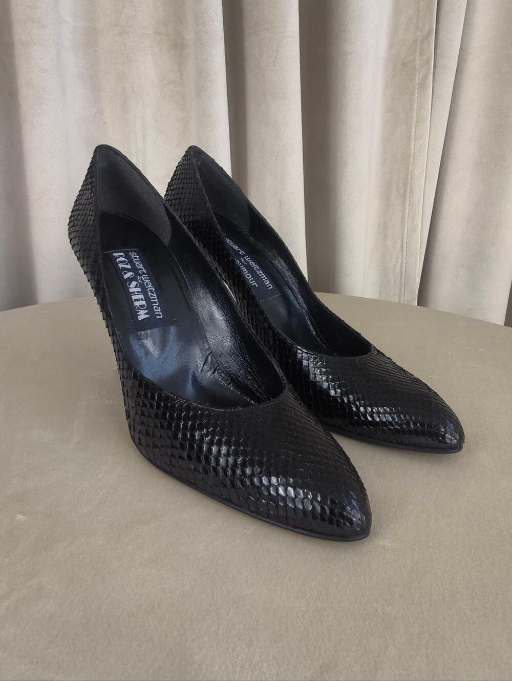 Vintage Unworn Stuart Weitzman Black Snakeskin Pointed-Toe Stiletto Pumps