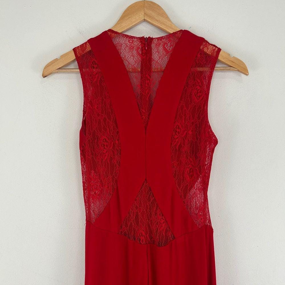 Jovani Elegant Red Evening Dress Gown with Lace Detailing