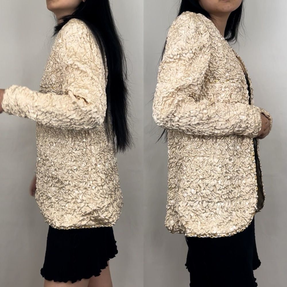 Vintage Farinea Collections Cream Blazer Jacket with Faux Pearl Detailing