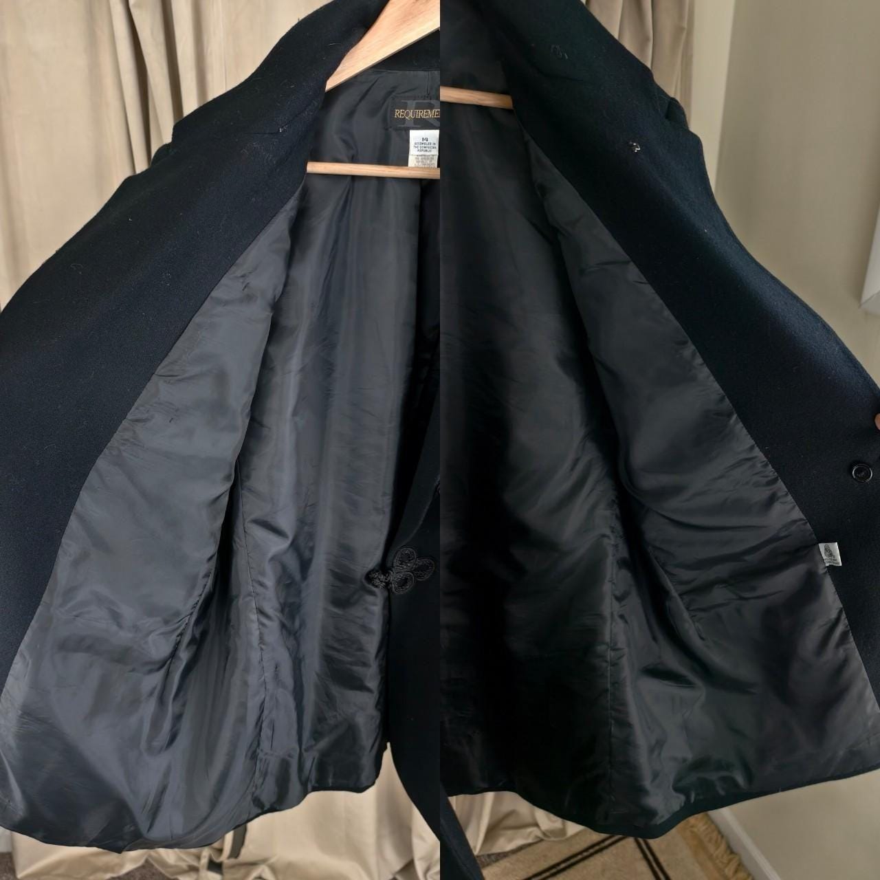 Reworked Vintage Black Wool Blazer Mandarin Tang Jacket