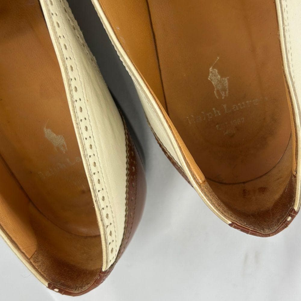 Vintage Ralph Lauren Made in Italy Brown and White Loafers with Fringe Accent