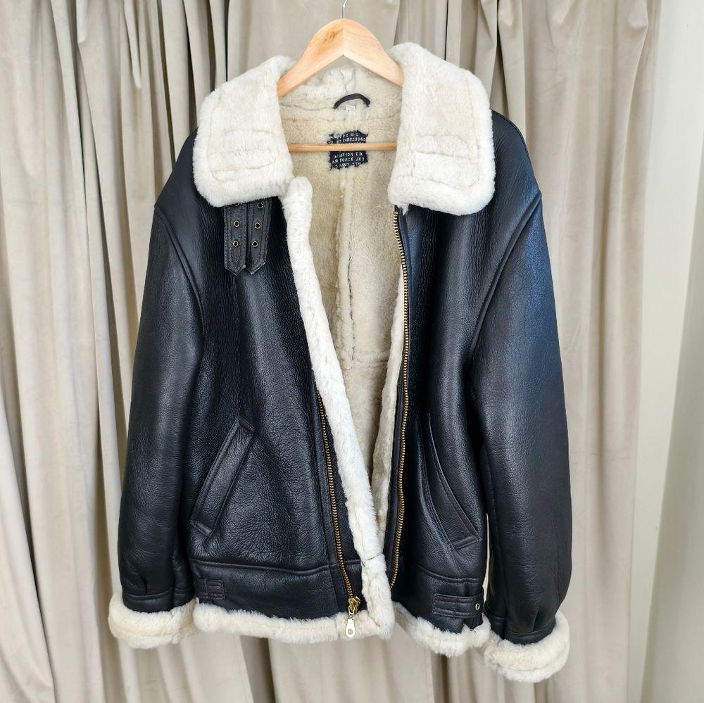 Vintage US Air Force Style Sheepskin Dark Brown Shearling Leather Jacket