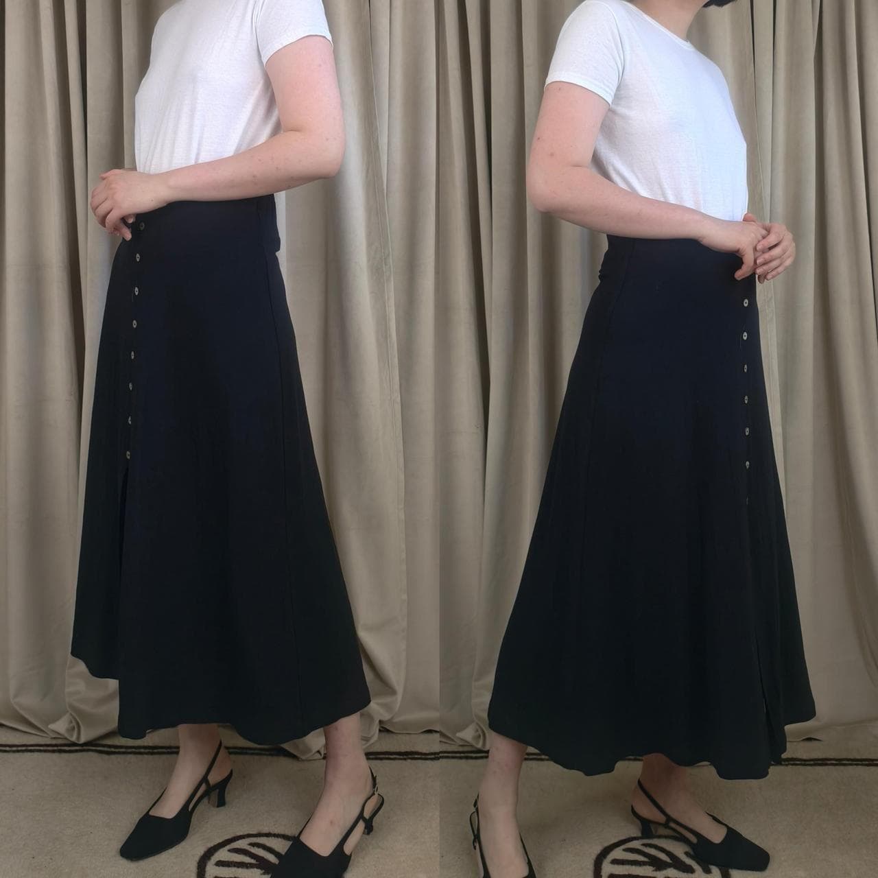 Vintage Carole Little Rayon Black Midi Button Front Skirt