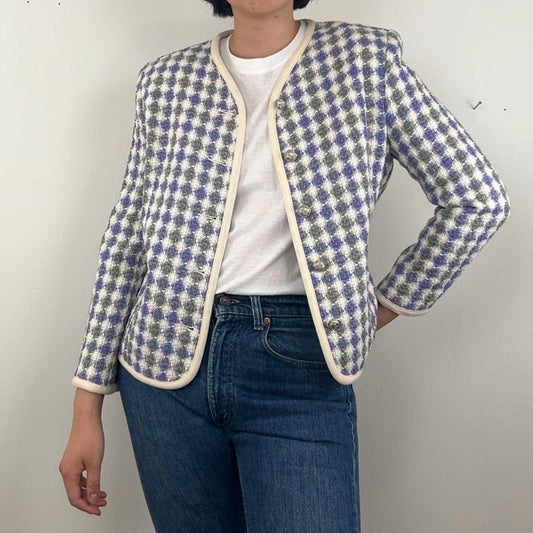 Vintage Koret Pastel Purple and Green Checkered Plaid Wool Blend Blazer