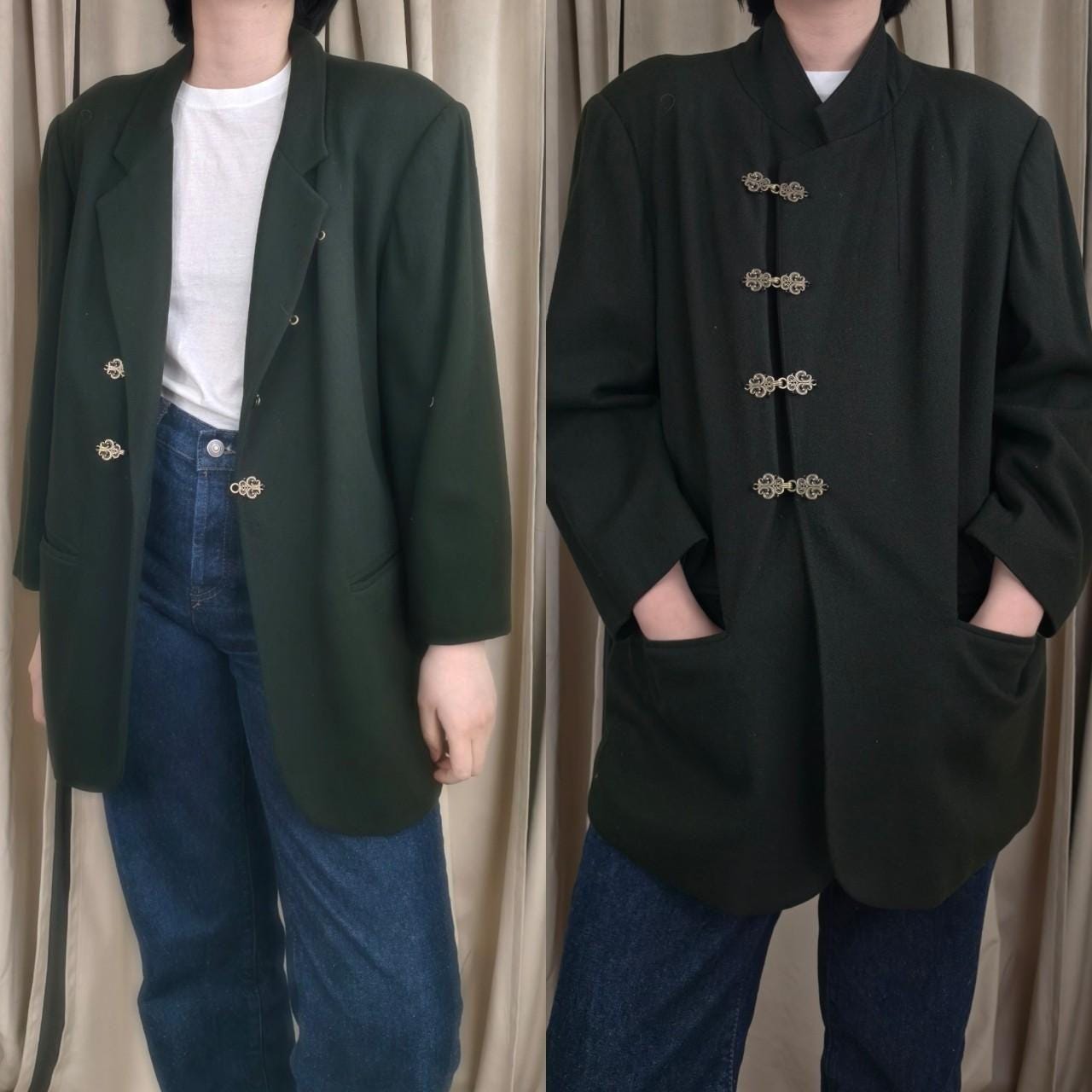 Reworked Vintage Green Blazer Madarin Tang Jacket