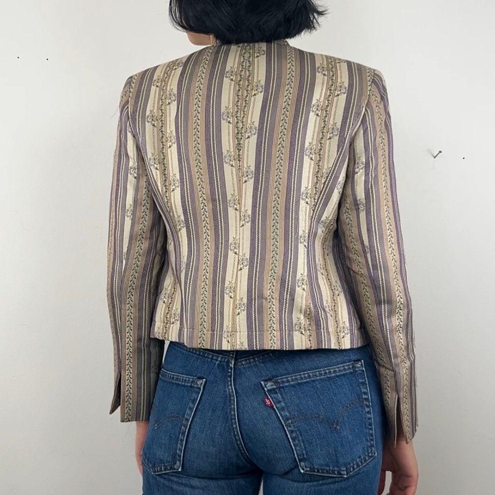 Vintage Rena Rowan Beige and Lavender Cropped Striped Silk Blazer