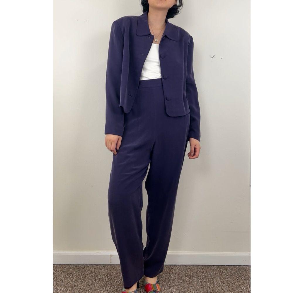 Vintage Patrick Collection Purple Silk High-Waisted Pantsuit with Cropped Jacket