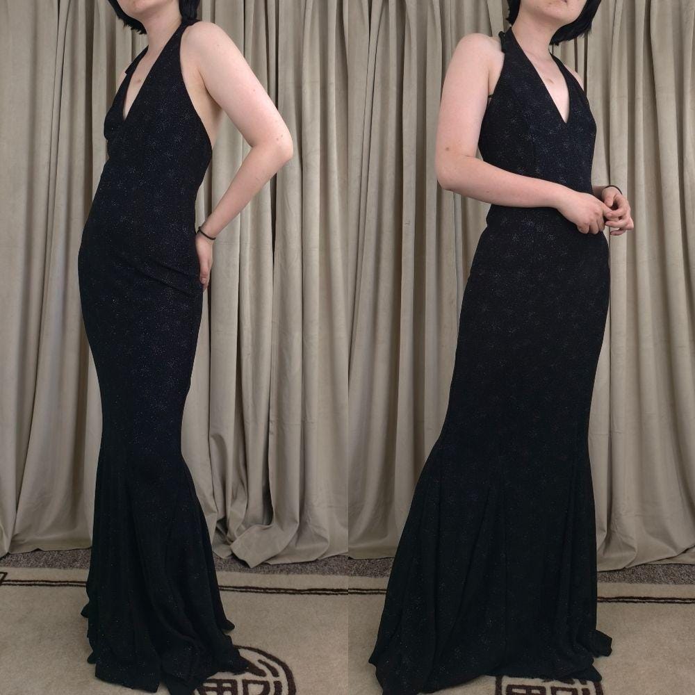 Vintage Scott McClintock Black Sparkly Halter Neck Open Back Dress