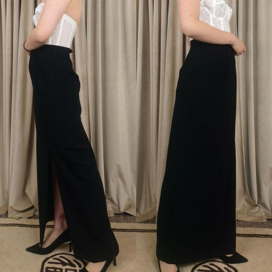 Vintage Adriana Papell Evening Black Maxi Pencil Skirt with Side Slit